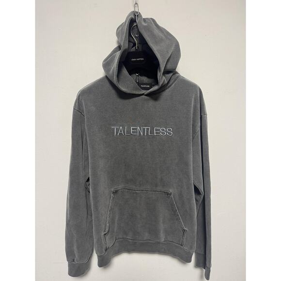 Talentless Hoodie Mens Large Gray Embroidered Logo Kangaroo Pocket Back Graphic - Picture 1 of 9